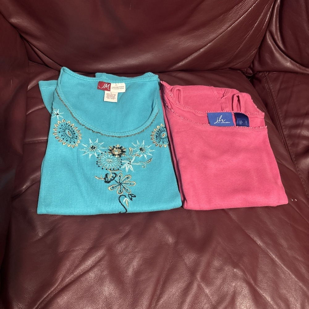 Vintage Lot 2 JH Collectibles Woman's Sz L ‎ Blue-pink Spring Summer Tank tops
